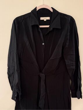 LOFT Black Tie-Front Long Shirt Trench Coat